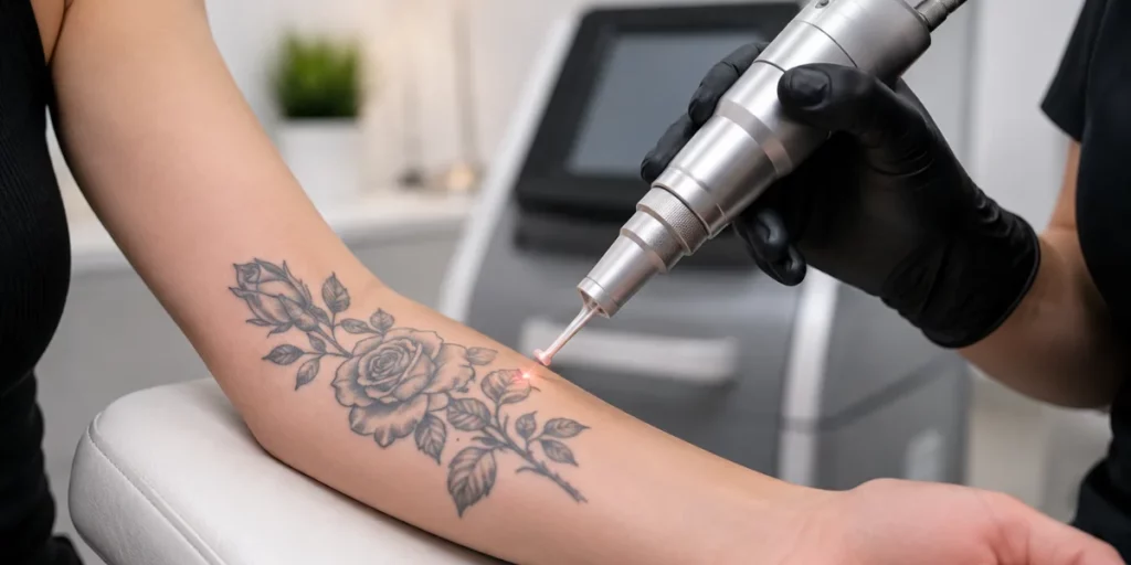 Laser Tattoo Removal treatment using advanced Pico laser technology to safely fade unwanted tattoo ink in a professional medical clinic setting.