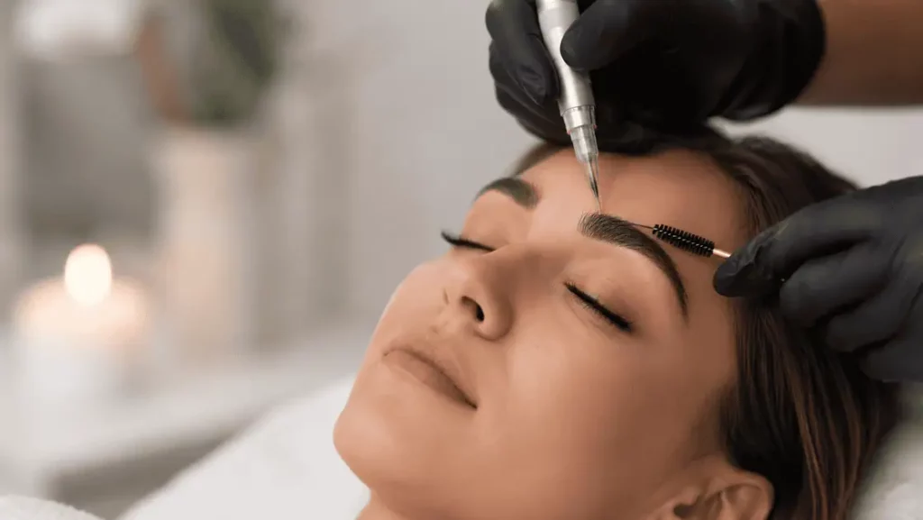 SMP laser hair removal treatment being performed to fade scalp micropigmentation while preserving existing hair follicles.